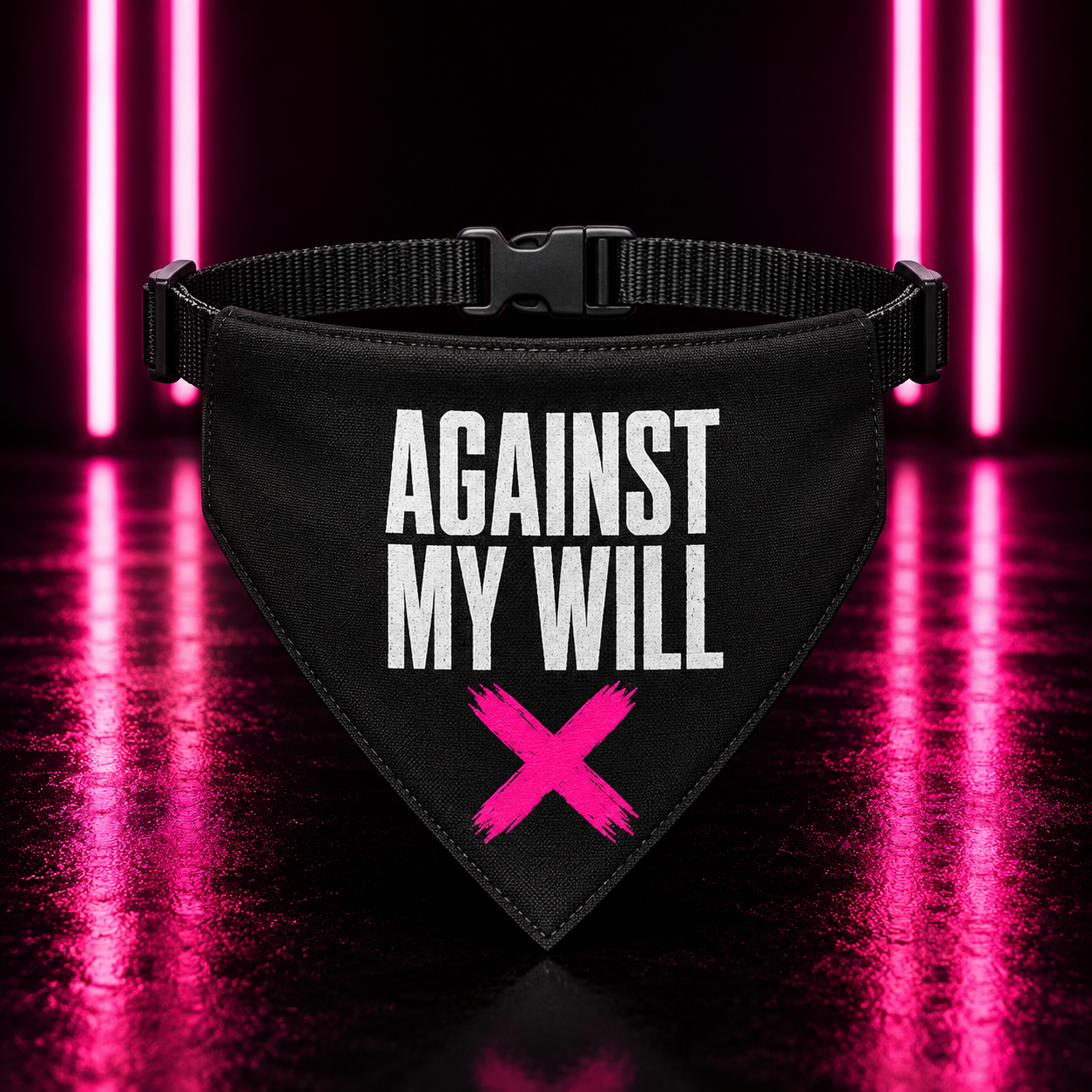 Clip-On Pet Bandana — "Against My Will" Graphic Dog Scarf (Black)