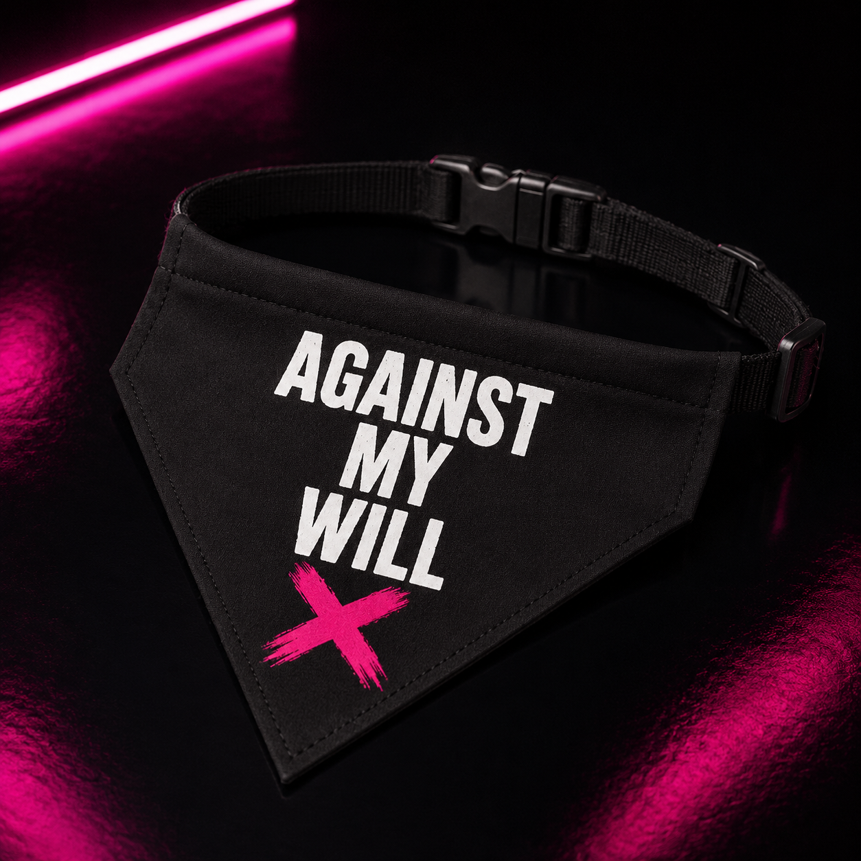 Clip-On Pet Bandana — "Against My Will" Graphic Dog Scarf (Black)