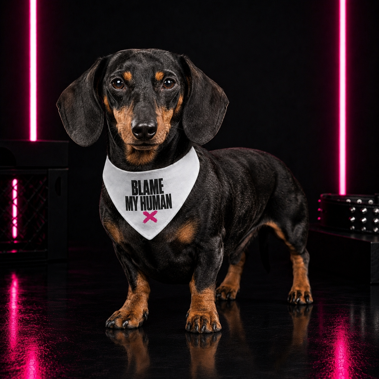 Bandana — "Blame My Human" Clip-On Pet Bandana (White, Pink X)