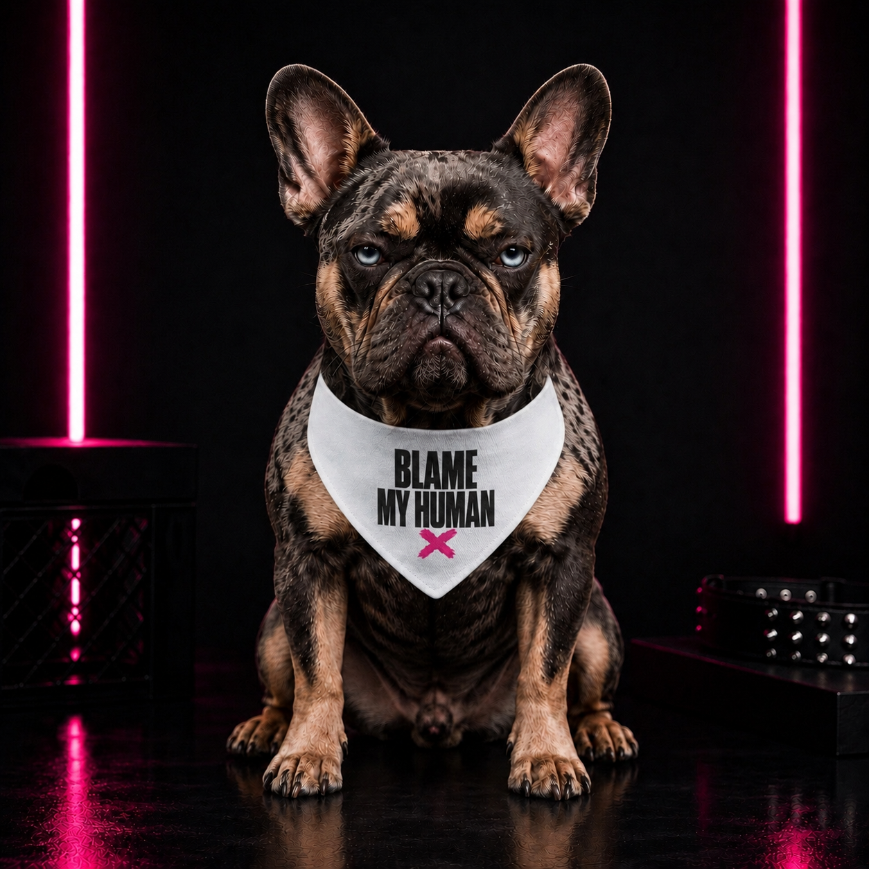 Bandana — "Blame My Human" Clip-On Pet Bandana (White, Pink X)